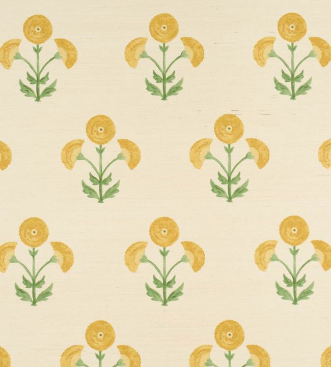Saranda Flower Sisal Wallpaper by Schumacher Marigold