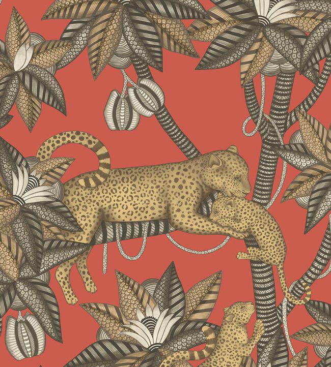 Satara Wallpaper by Cole & Son Soot & Metallic Gold on Rouge