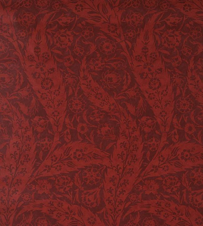 Saz Paisley Wallpaper by Schumacher Burgundy