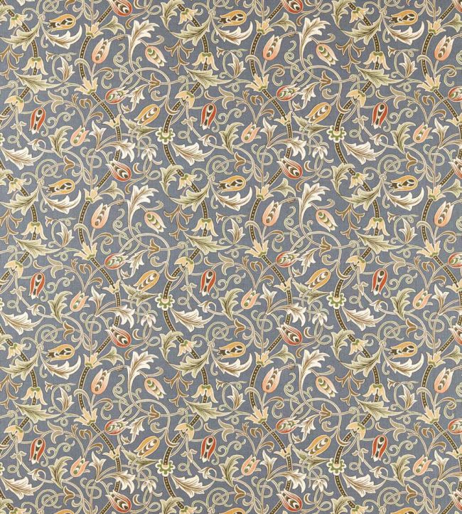 Scrolling Tulip Fabric by Morris & Co Slate/Apricot