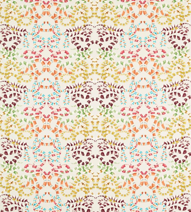 Serpenti Fabric by Harlequin Bleached Coral / Paprika / Positano / Azul