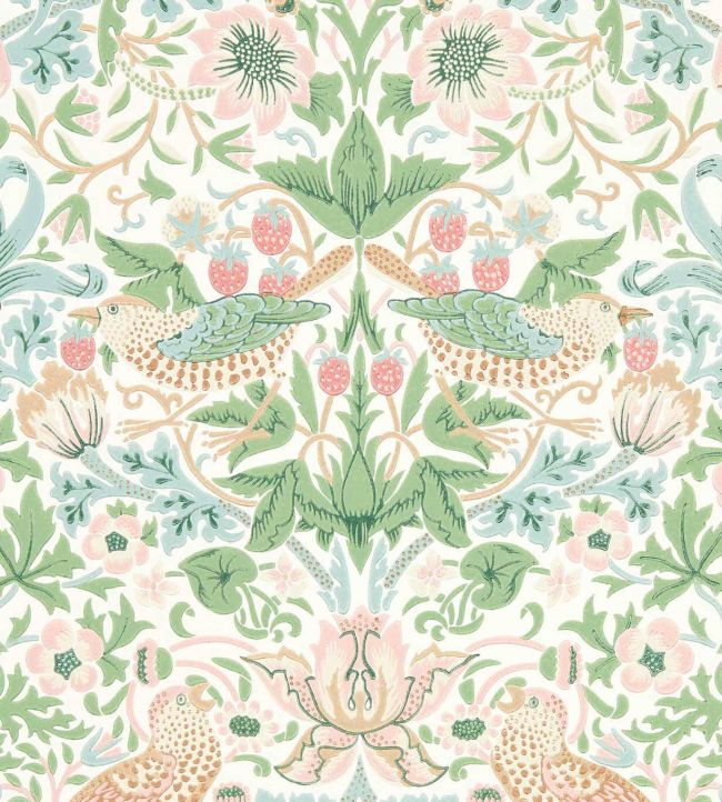Simply Strawberry Thief Wallpaper by Morris & Co Cochineal Pink