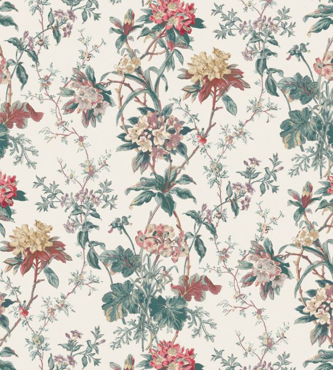 Somerhill Fabric by Nina Campbell Teal/Red/Amethyst