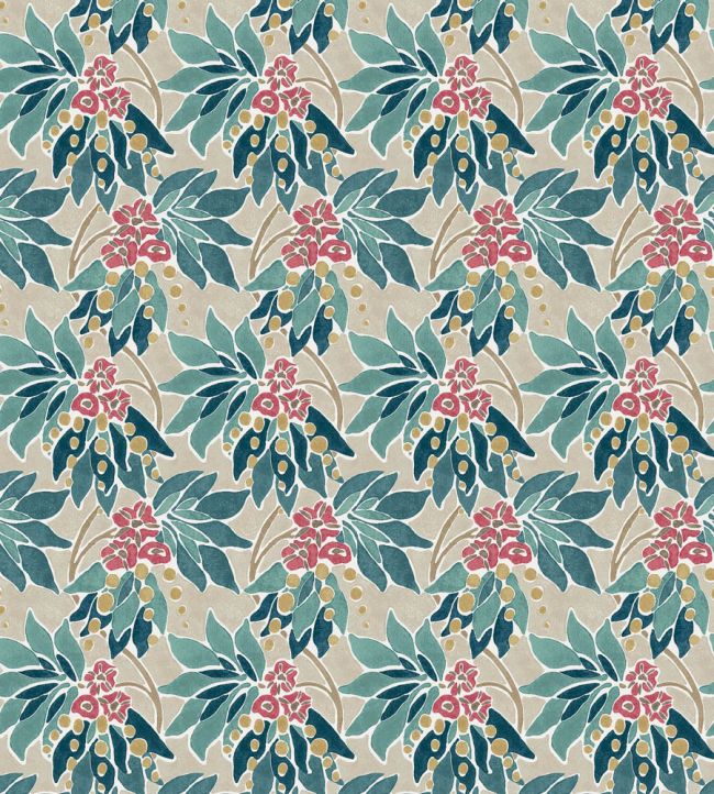 Sonia Fabric by Nina Campbell Teal/Ruby