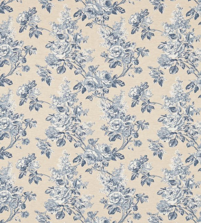 Sorilla Damask Fabric by Sanderson Indigo/Linen