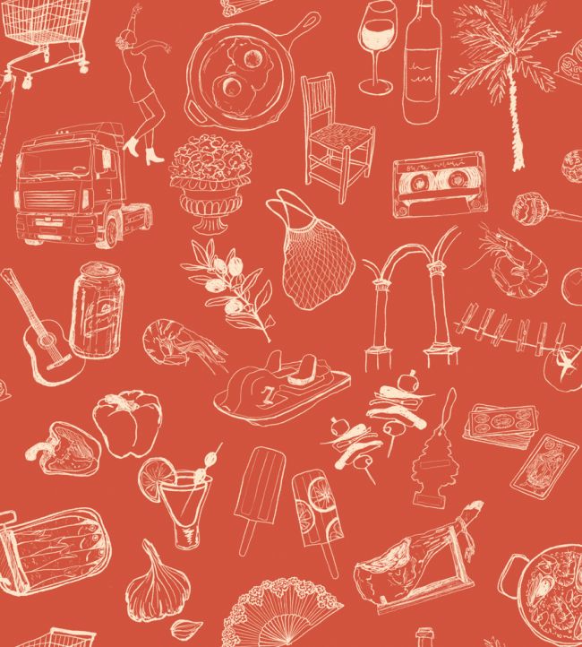 Souvenirs Wallpaper by Tres Tintas Red