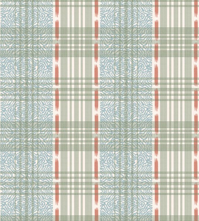 Squiggle Check Wallpaper by George & Minnie Forest/Aqua