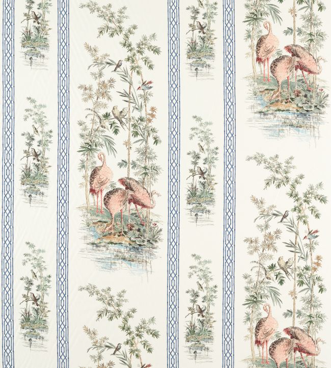 Storks & Thrushes Fabric by Zoffany Tuscan Pink / Cobalt