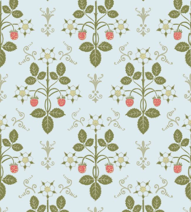 Strawberry Wallpaper by Cole & Son Olive on Print Room Blue