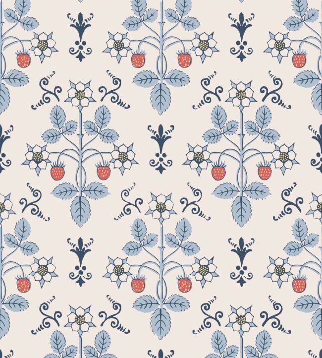 Strawberry Wallpaper by Cole & Son China Blue on Cream