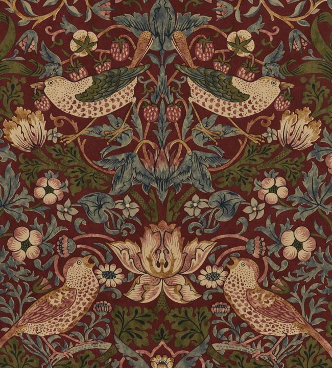 Strawberry Thief Wallpaper by Morris & Co Wine
