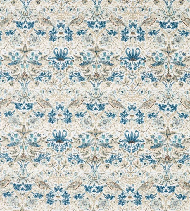 Strawberry Thief Wide Width Fabric by Morris & Co Mineral Blue/Linen