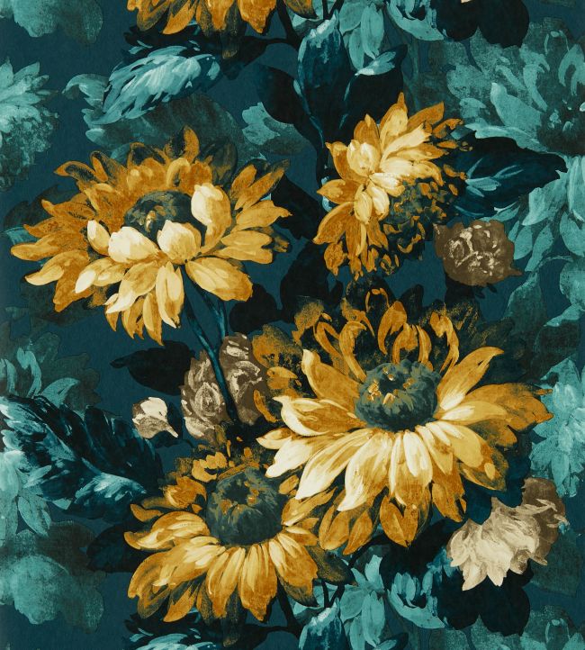 Sunforest Wallpaper by Clarke & Clarke Denim/Ochre