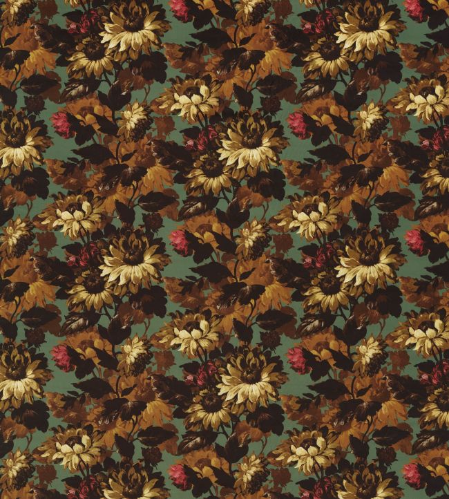 Sunforest Velvet Fabric by Clarke & Clarke Sage/Russet