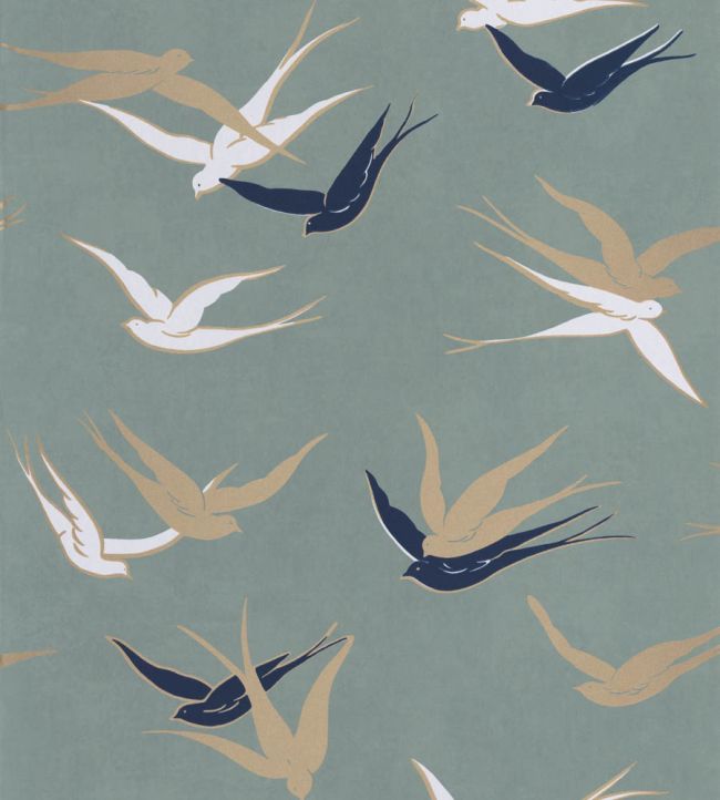 Swallow Wallpaper by Casadeco Vert Sauge