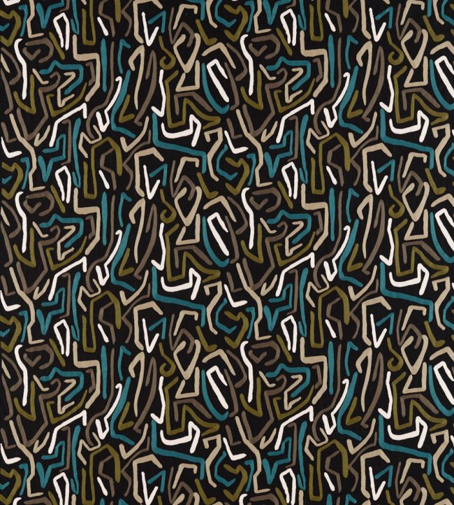 Synchronic Fabric by Harlequin Black Earth / Bleached Coral / Moss