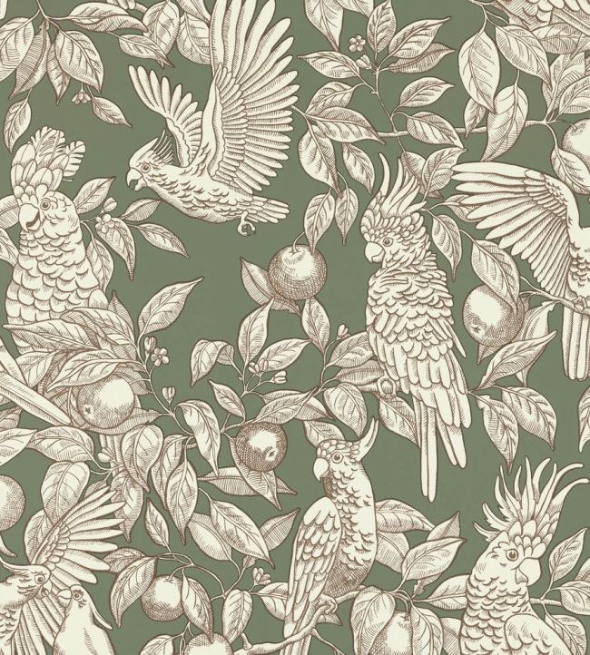 Talk About Cockatoos Wallpaper by Langelid Von Bromssen Sage Green