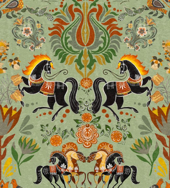 The Folk Parade Wallpaper by MINDTHEGAP Black Green