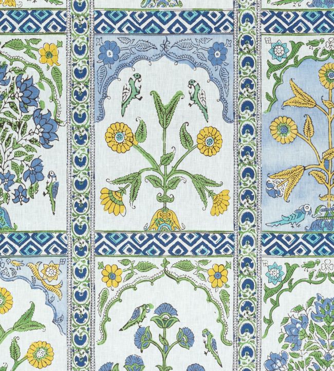 Indian Panel Fabric by Thibaut Blue and Yellow