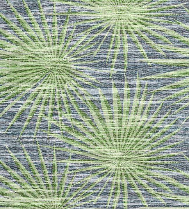 Palm Frond Wallpaper by Thibaut Navy and Green