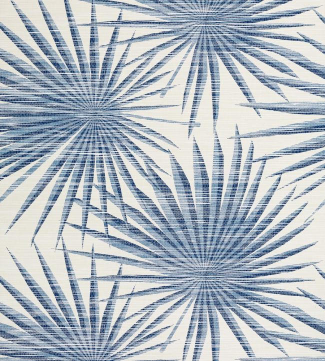 Palm Frond Wallpaper by Thibaut Navy and White