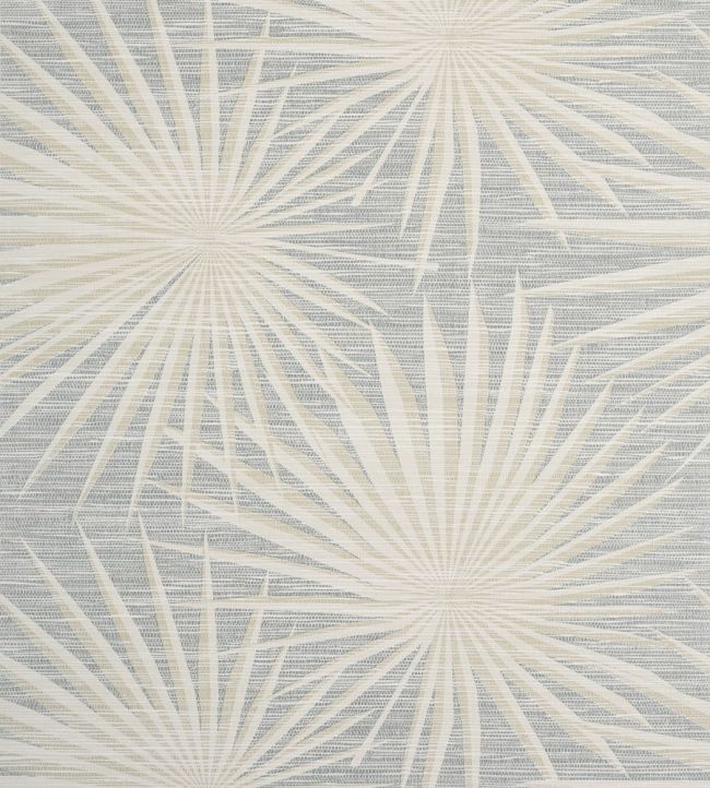 Palm Frond Wallpaper by Thibaut Metallic Silver on Beige
