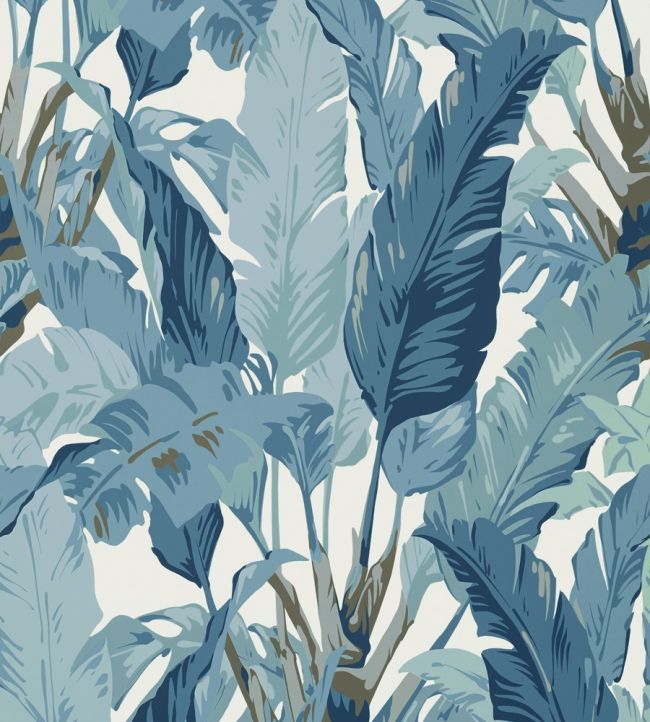 Travelers Palm Wallpaper by Thibaut Spa Blue