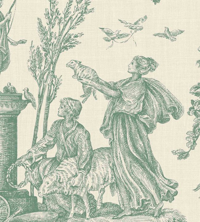 Toile Baptiste Wallpaper by Lewis & Wood Jade