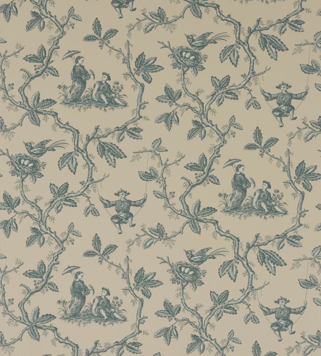 Toile Chinoise Wallpaper by Colefax and Fowler Aqua