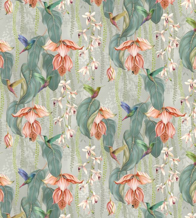 Trailing Orchid Velvet Fabric by Osborne & Little Coral/Silver