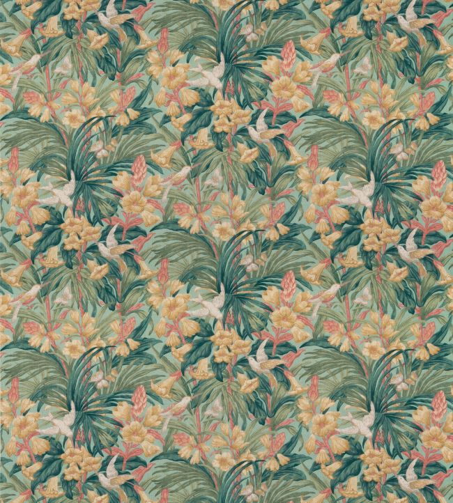 Trumpet Flowers Fabric by GP & J Baker Teal
