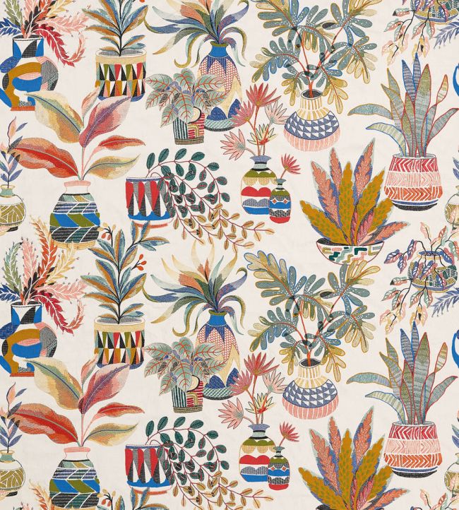Tudeley Fabric by Nina Campbell Coral/Ultamarine/Green