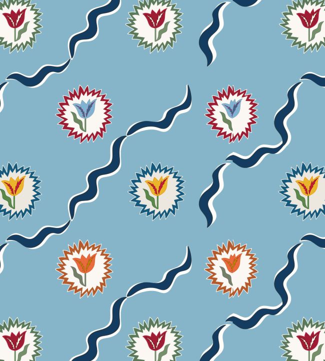 Tulips of Belgravia Wallpaper by Ottoline Blue