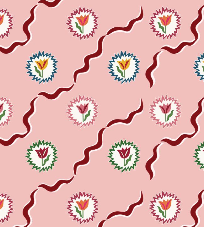 Tulips of Belgravia Wallpaper by Ottoline Pink & Burgundy