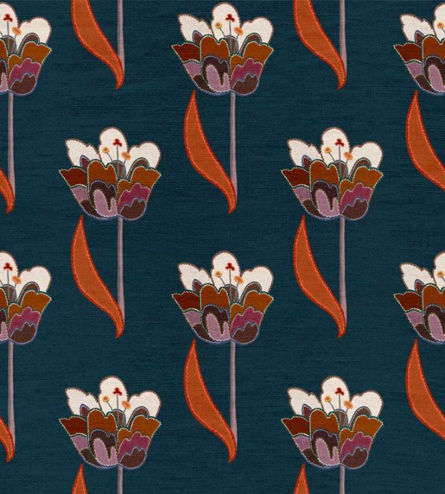 Tulips Fabric by Ottoline Navy Blue