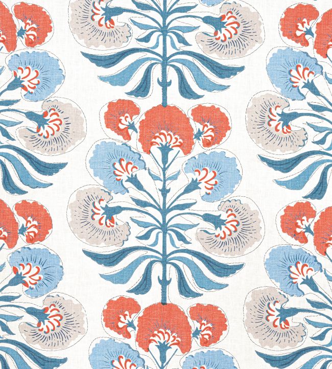 Tybee Tree Fabric by Thibaut French Blue and Coral