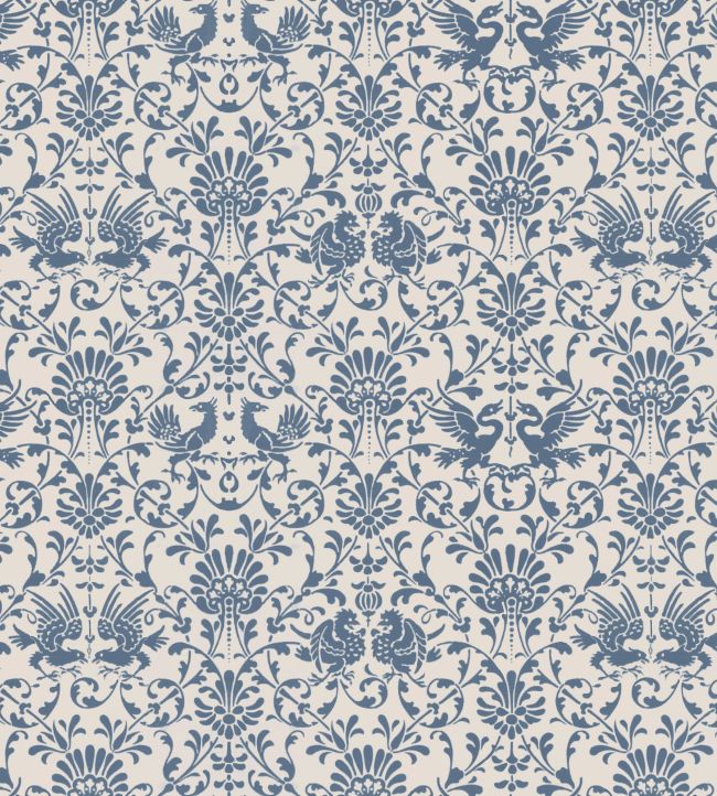 V&A Heraldic Birds Fabric by Arley House French Blue