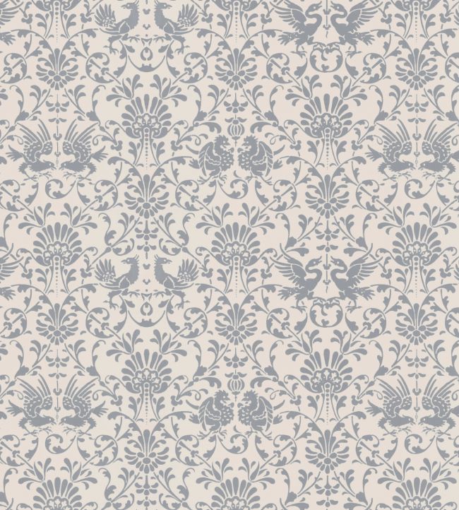 V&A Heraldic Birds Fabric by Arley House Slate Grey