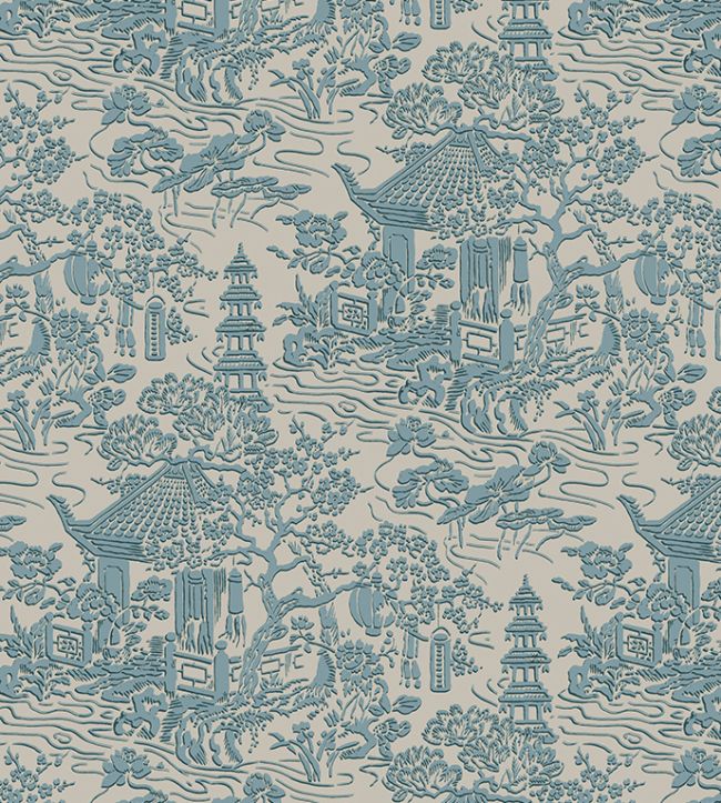 V&A Pagoda Fabric by Arley House Duck Egg
