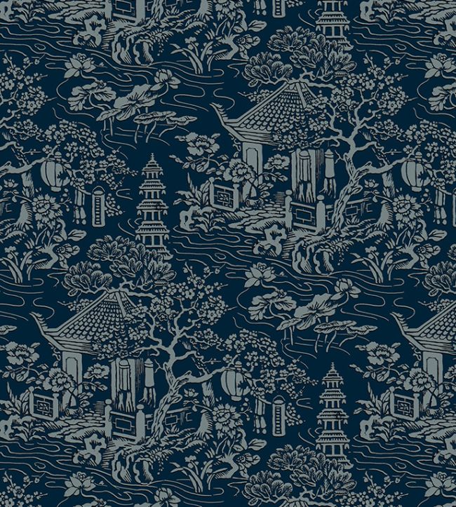 V&A Pagoda Fabric by Arley House Ocean