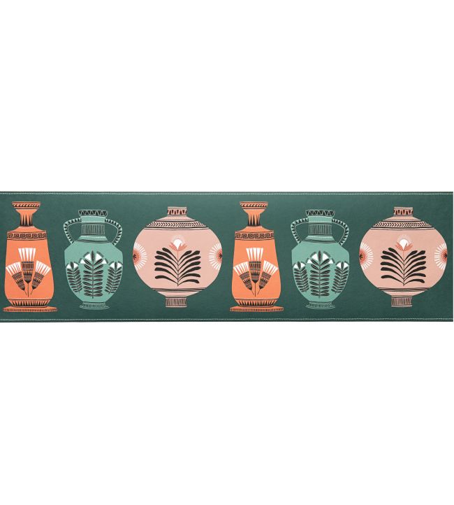 Vase Collection Border Wallpaper in Stone & Forest Green by MissPrint ...