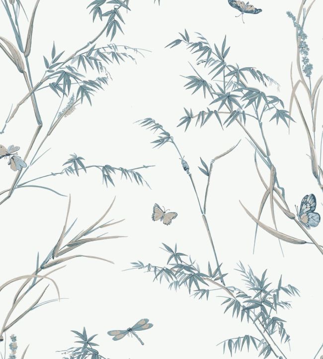 Virginia Wallpaper by Thibaut Cream and Aqua