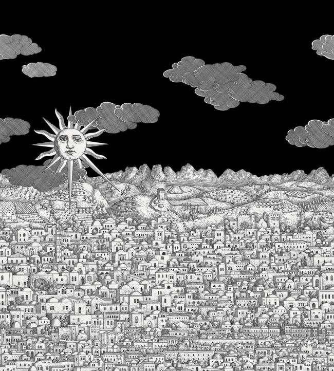 Vista Mediterranea Mural by Cole & Son Charcoal Sky