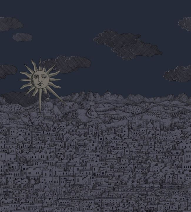 Vista Mediterranea Mural by Cole & Son Midnight with Gilver Sun