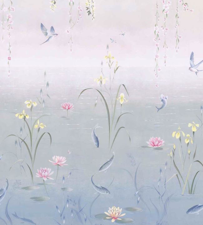 Water Garden Mural by Sanderson Soft Jade - Pink Blossom