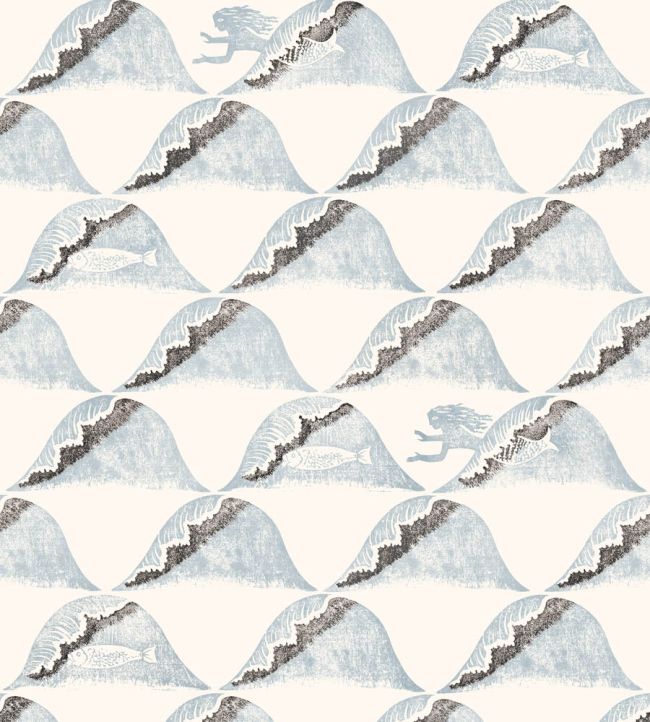 Wave 1929 Wallpaper by CommonRoom Bawden Blue, Sand & Shadow