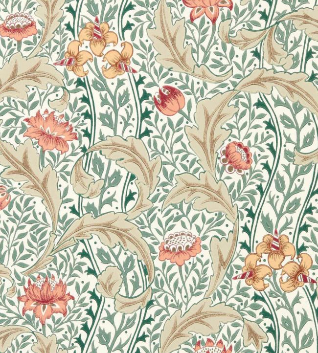 Wild Tulip & Vine Wallpaper by Morris & Co Coral/Teal