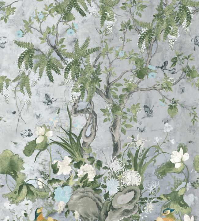 Wild Wisteria Mural by Thibaut Metallic Silver