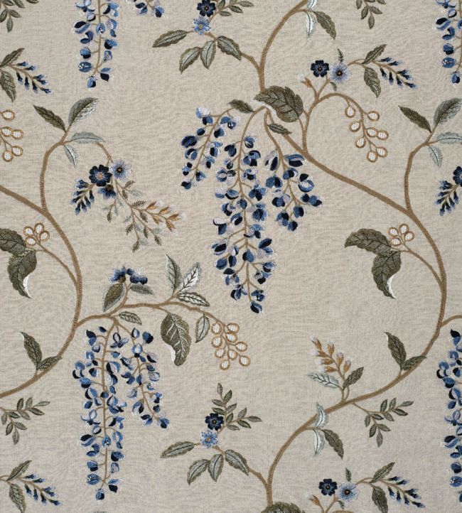 Wisteria Vine Linen Fabric by James Hare Gentian Blue
