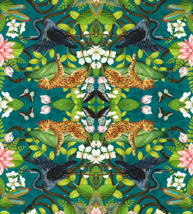 Wonderlust Tea Story Wallpaper by Clarke & Clarke Teal